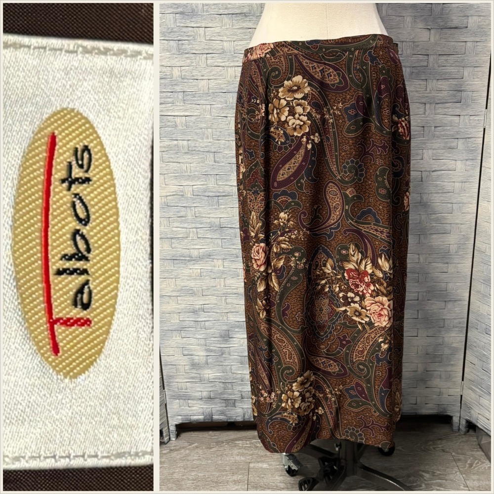 Vintage Talbots Maxi Skirt Brown Paisley Floral 14 Classy Sophisticated
